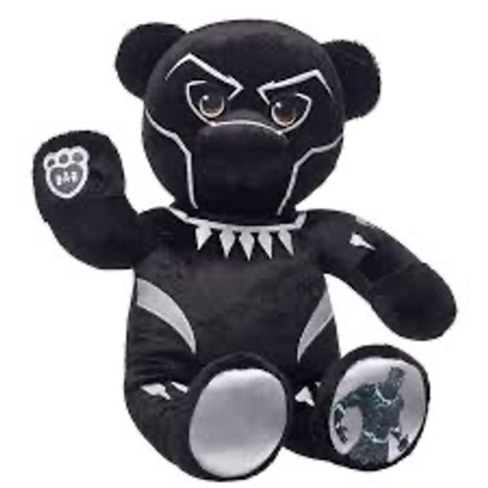 Marvel Black Panther Build-A-Bear Workshop Plush Teddy Bear Black Silver 17"